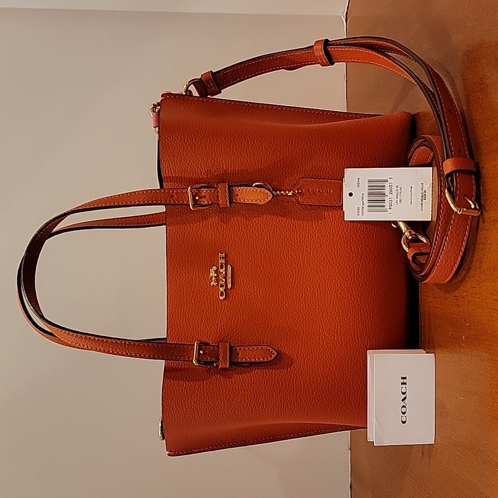 Coach C4084 Mollie Tote 25 in Leather Crossbody Mango Wine